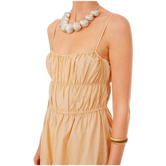 Vince NWT Ruched Tie-Back Camisole Dress Size XL Peach Scoop Neck Elastic Waist - Picture 4 of 11
